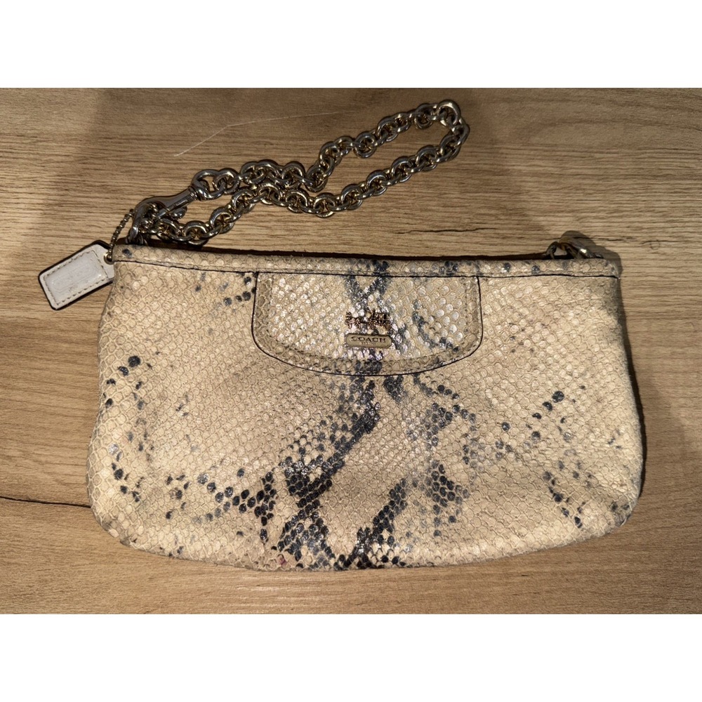 COACH Vintage Embossed Python Exotic Snakeprint Wristlet Chain Zip Bag Purse M
